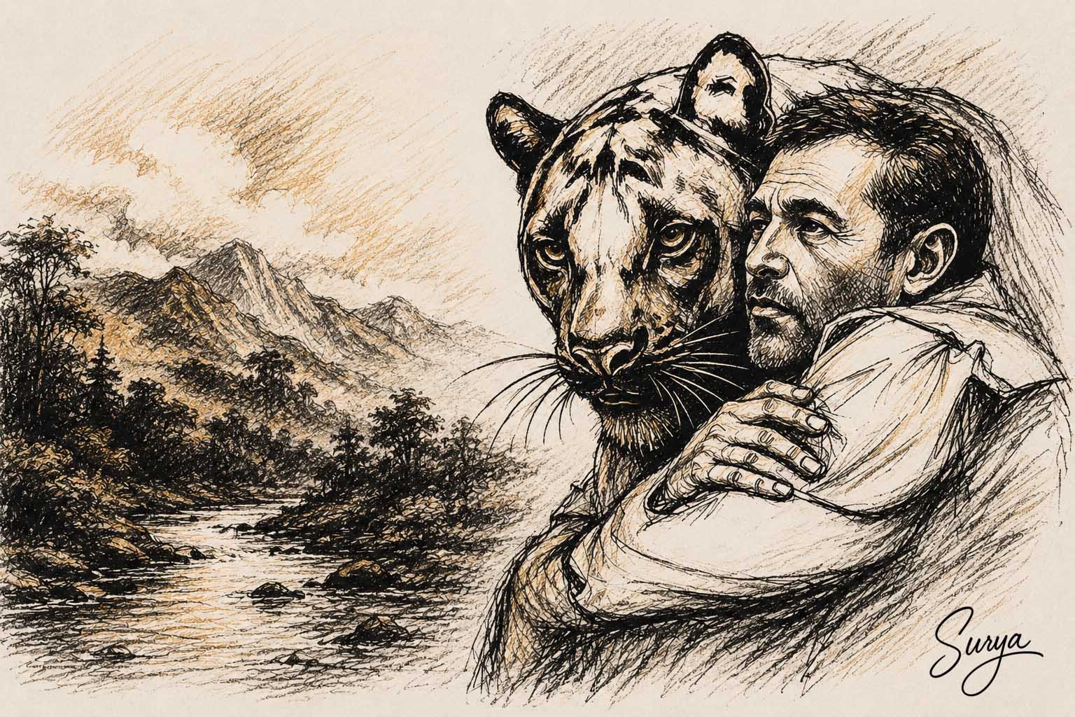 AI illustration by Surya for the Malayalam poem Karimbuli by Vinod Karyattupuram