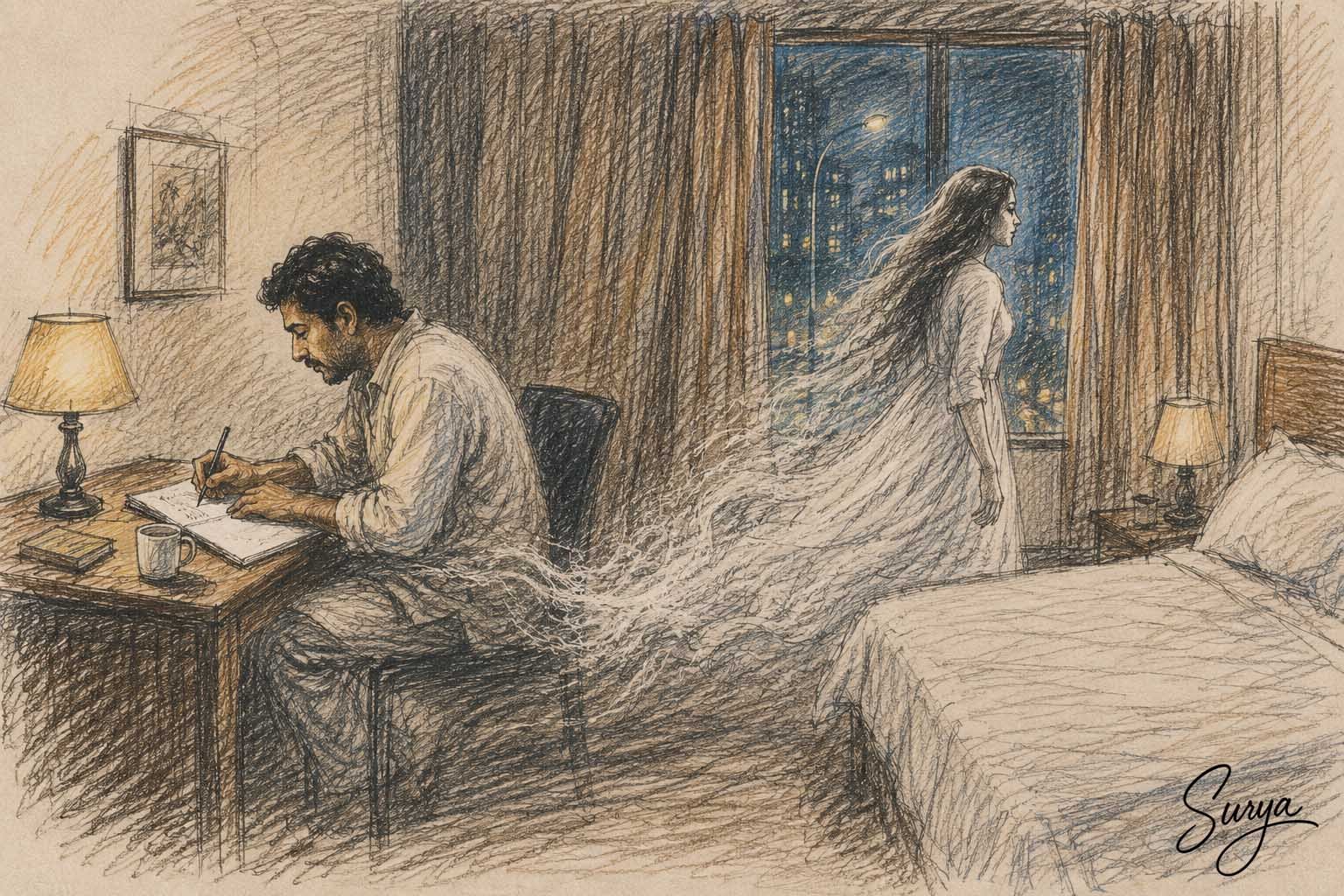 AI illustration by Surya for the Malayalam poem Maraviyil Ninnum Ormmaye Ennapole by Idakkulangara Gopan