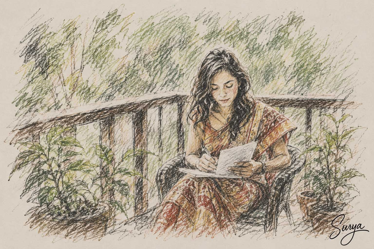 AI illustration by Surya for the Malayalam poem Ninakkezhuthumbol by Sandhya