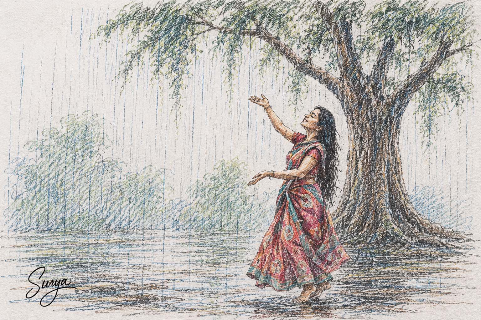 AI illustration by Surya for the Malayalam translation Sparsanam of Thamizhachi Thangapandian Tamil Poem Unarthal by Dr. T.M. Raghuram