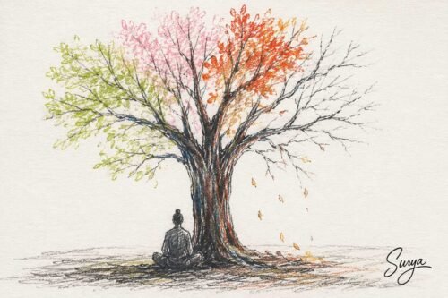 AI illustration by Surya for the Tamil poem Maunam by Thamizhachi Thangapandian
