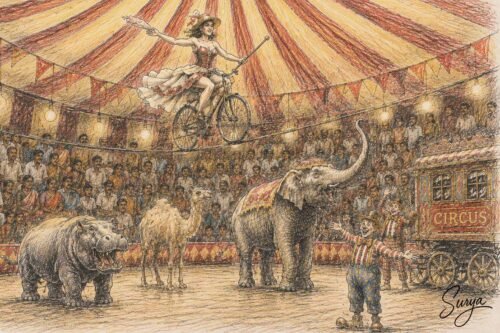AI illustration by Surya for the Malayalam translation Great Indian Circus of Thamizhachi Thangapandian Tamil Poem by Dr. T.M. Raghuram