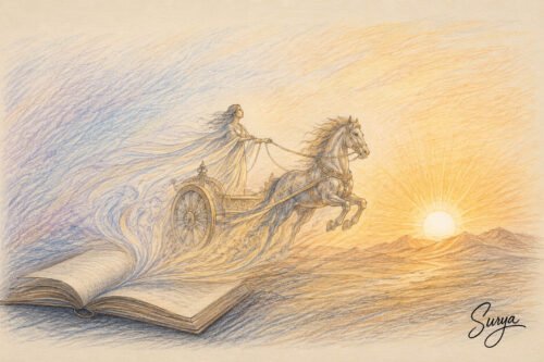 AI illustration by Surya for the Malayalam poem Aksharamritham by Sandhya Prasanth
