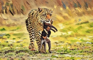 Ode to a Maternal Devotion/English poem by Gopan Ambat The AI Painting of A Leopard named Olimba just killed a Baboon by Sathish Kalathil