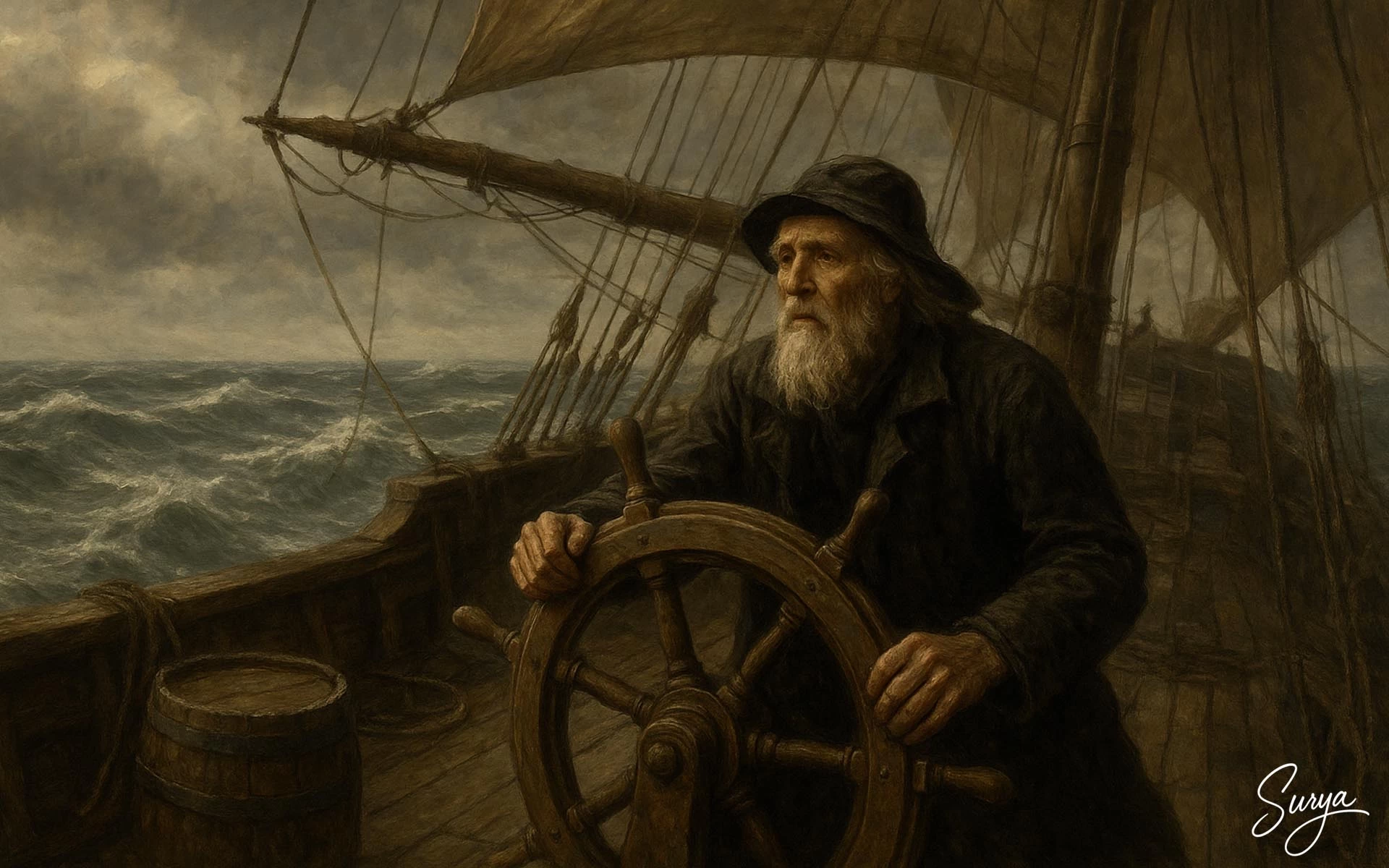 The Mariner in the ocean, Illustrated by Surya for the English poem, Me the mariner in your ocean by P Sudhakaran