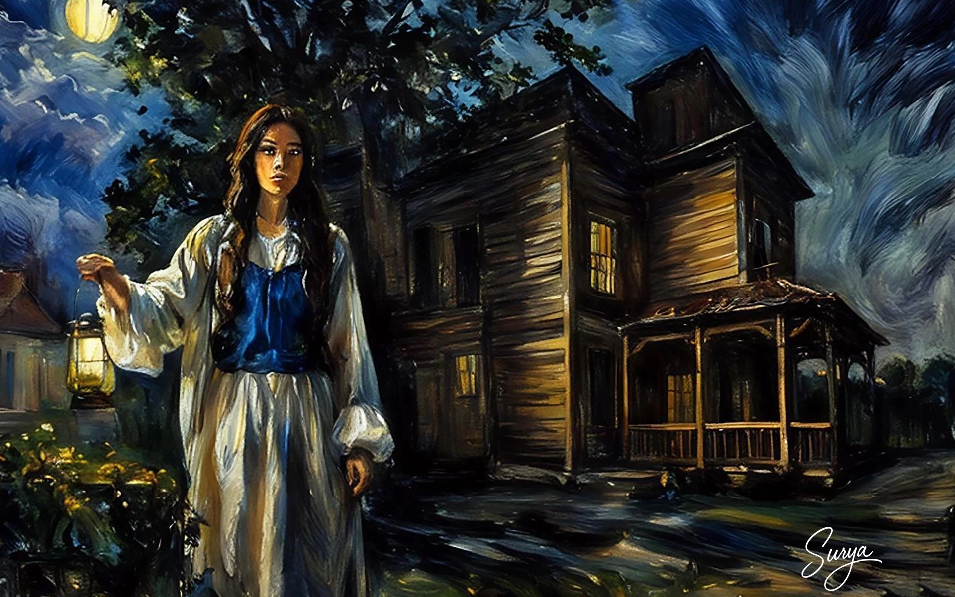 The Lantern story cover-AI Illustrated by Surya-Malayalam horror story written by Fazina Kunnath