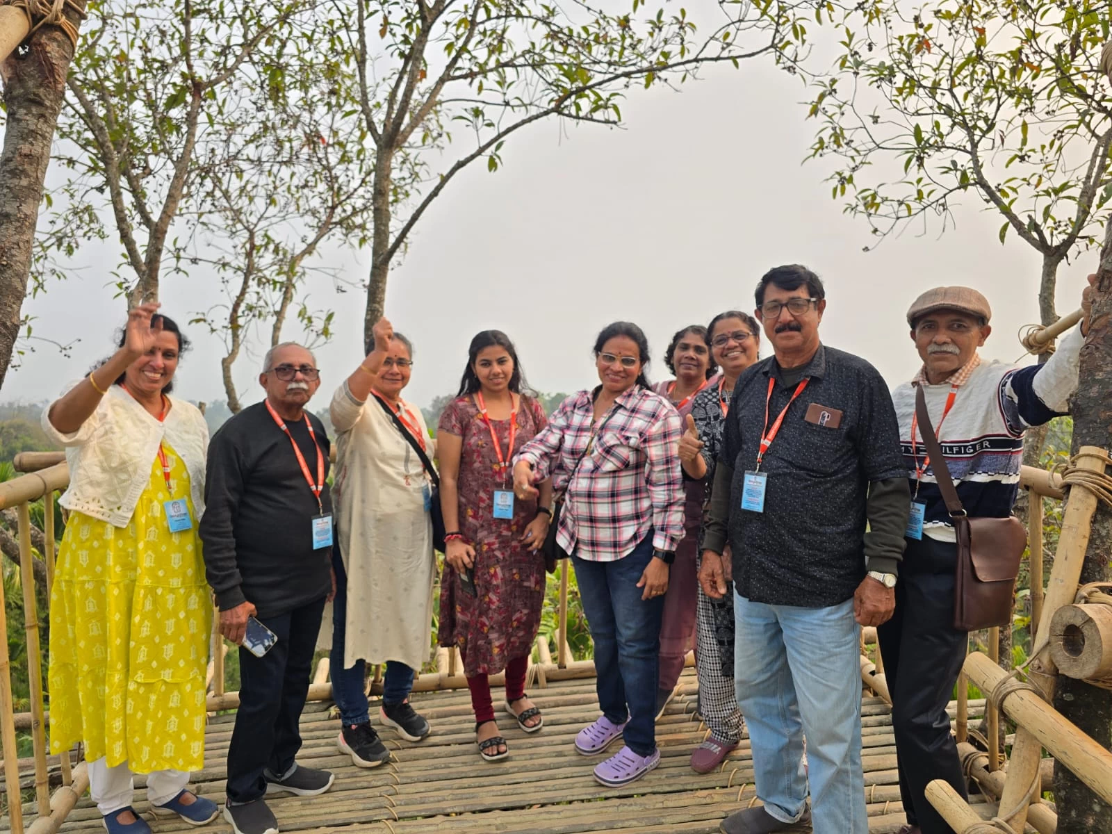 Kalika and team in the top of sky view at Mawlynnong in Meghalaya