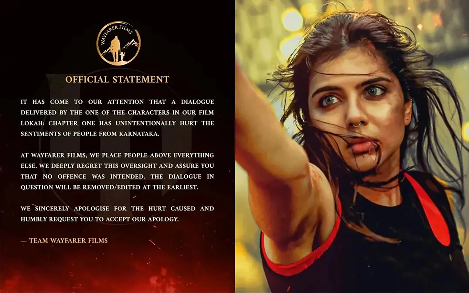 Official statement of Wayfarer films about the allegation against Lokah Chapter 1 Chandra