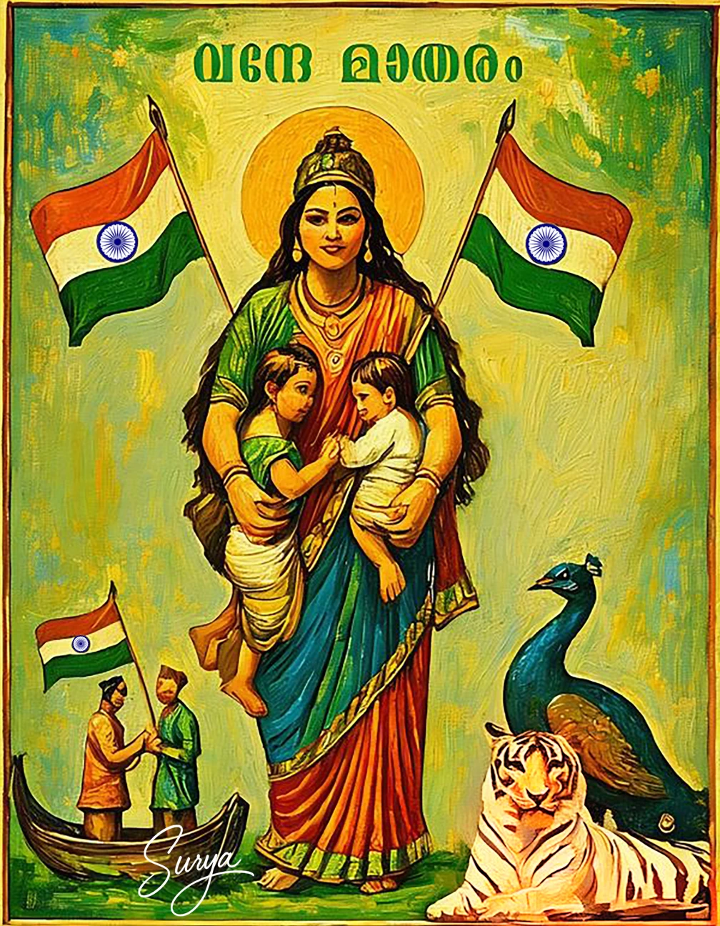 Vande Matharam AI Poster by Surya for the article Desasnehatthinte Kalatheetha Geetham by Dr. Asish Rajasekharan