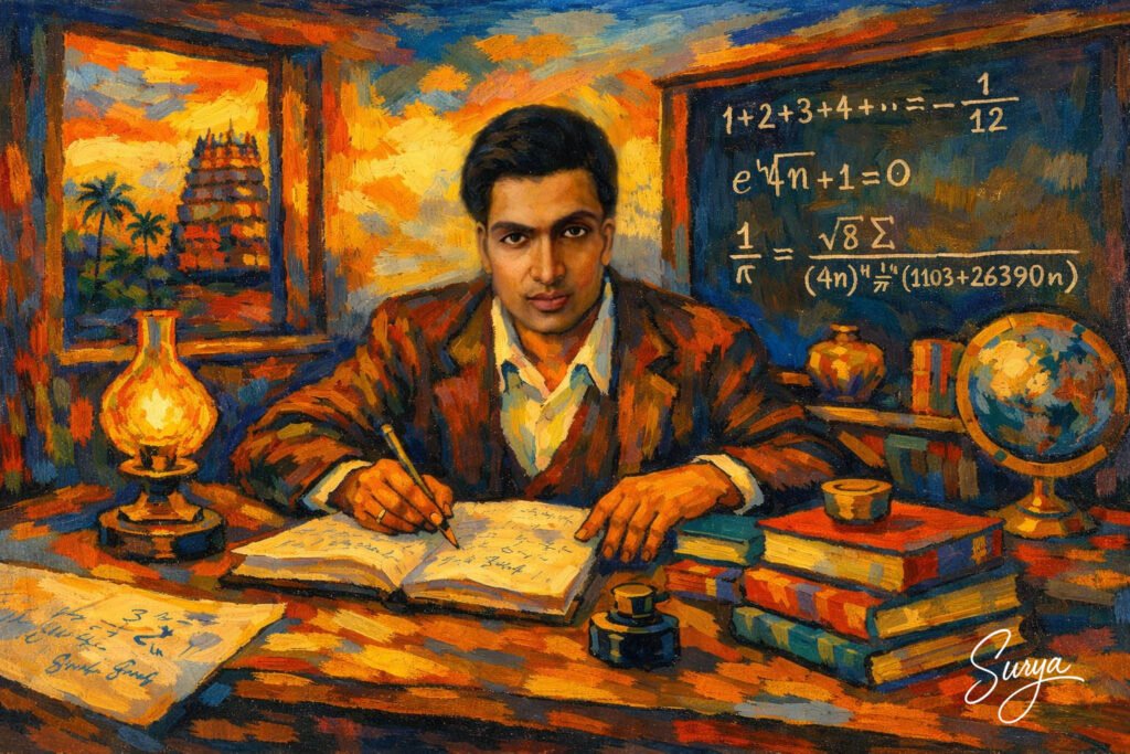 Srinivasa Ramanujan-Indian mathematician-AI Illustration by Surya