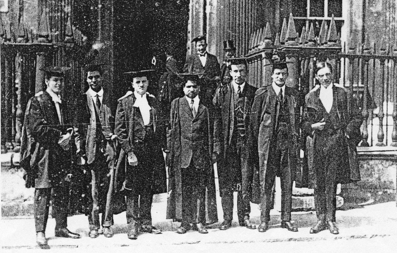 Srinivasa Ramanujan at Cambridge Senate House with G. H. Hardy