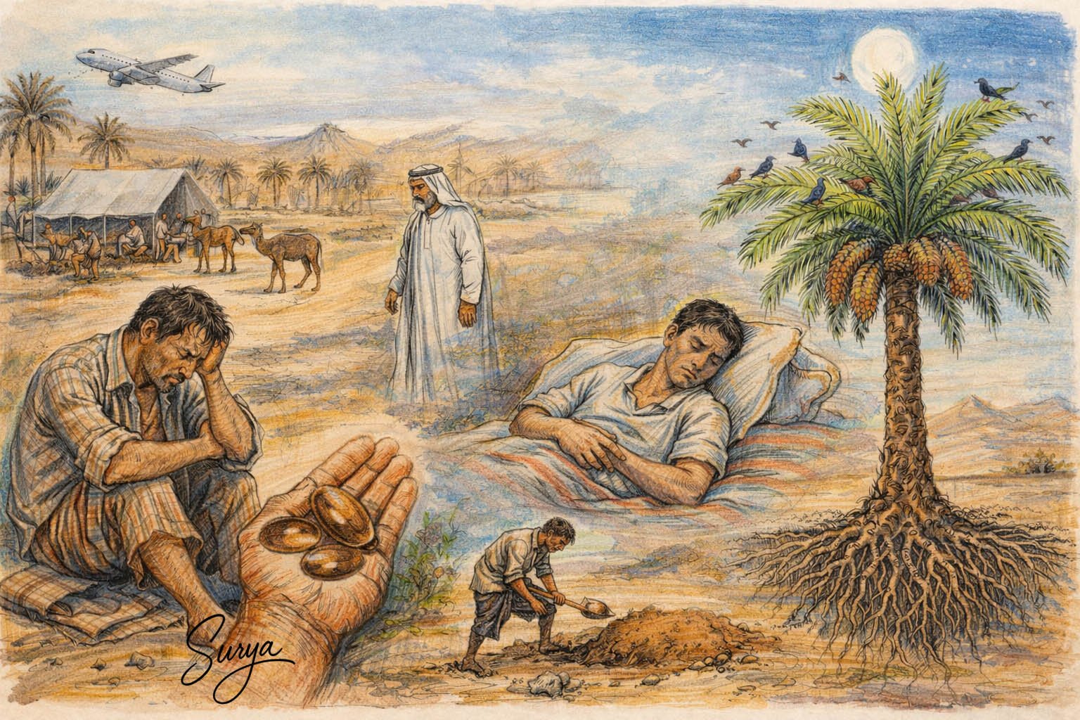 AI illustration by Surya for the Malayalam story Oridathu Oru Maramundu written by Surab