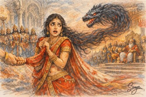 AI illustration by Surya for the English Translation poem Dont Plait Your Hair- Yagnasheni-Assamese poem of Karabi Deka Hazarika written by Ananda Bormudoi