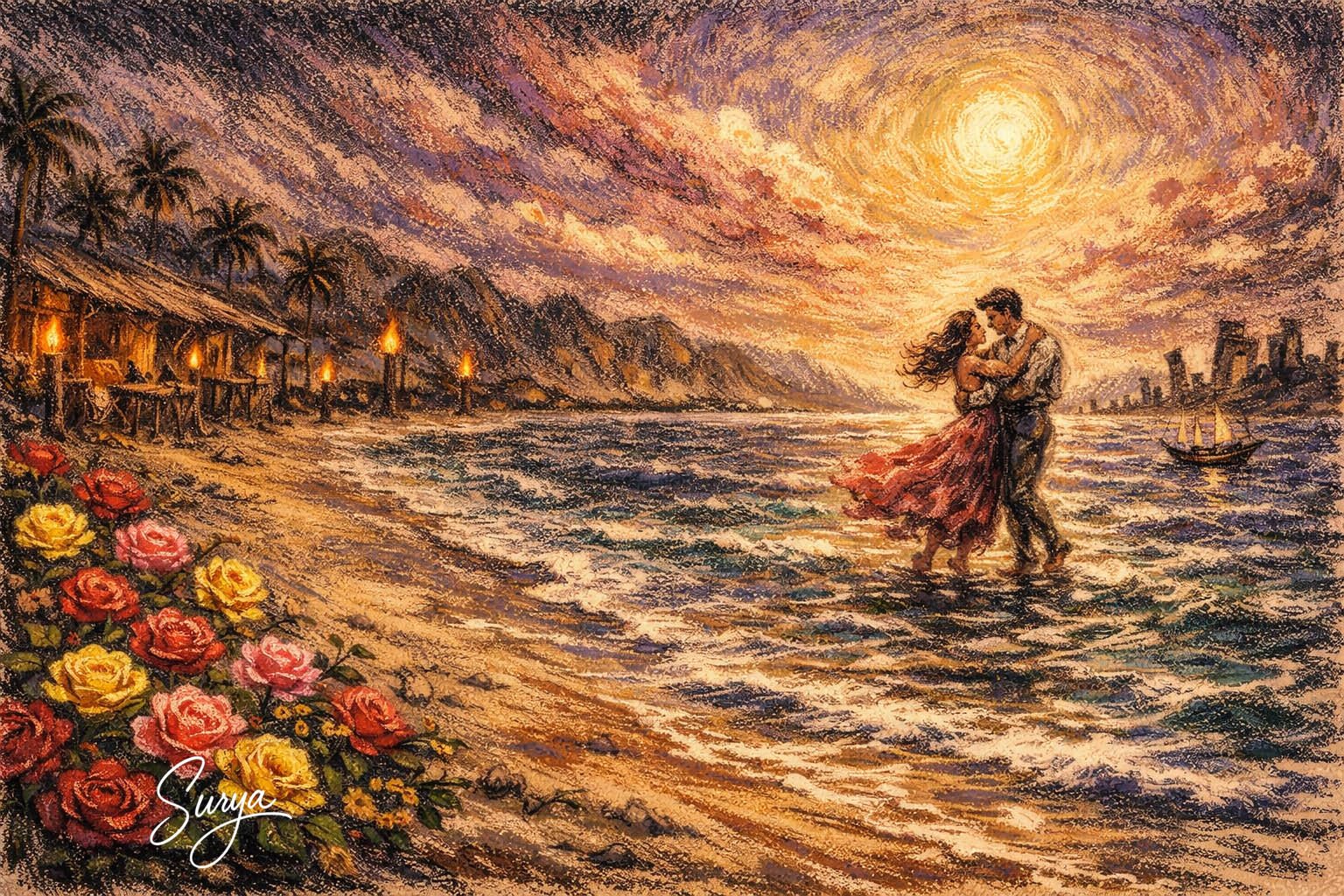 AI illustration by Surya for the English translation poem Roses of February written by Sathish Kalathil-Valentines Day poem