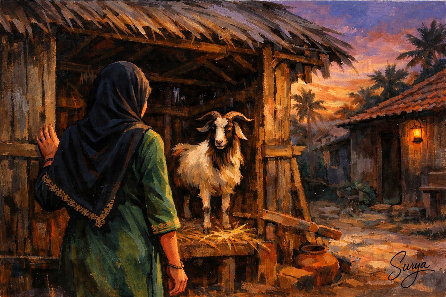 AI illustration by Surya for the Malayalam story Pathummayum Oru Aadayirunnu written by Surab