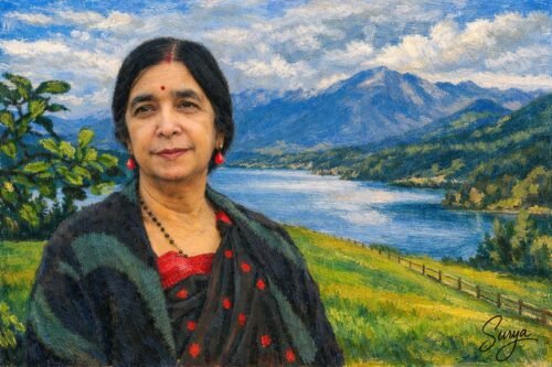 AI painting of Assamese poet Karabi Deka Hazarika by Surya