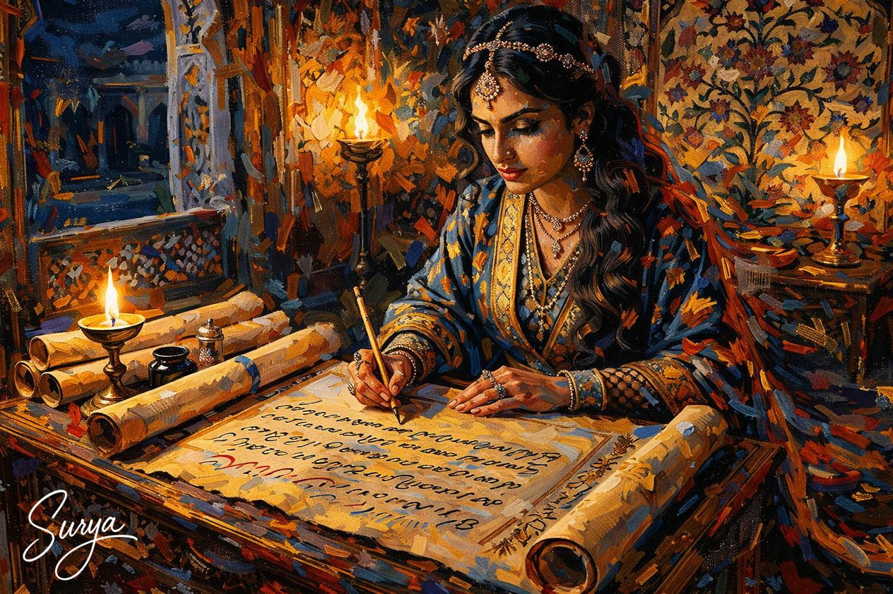 AI illustration by Surya for Oru Poonthoppinte Pattu-Malayalam poem by Sathish Kalathil