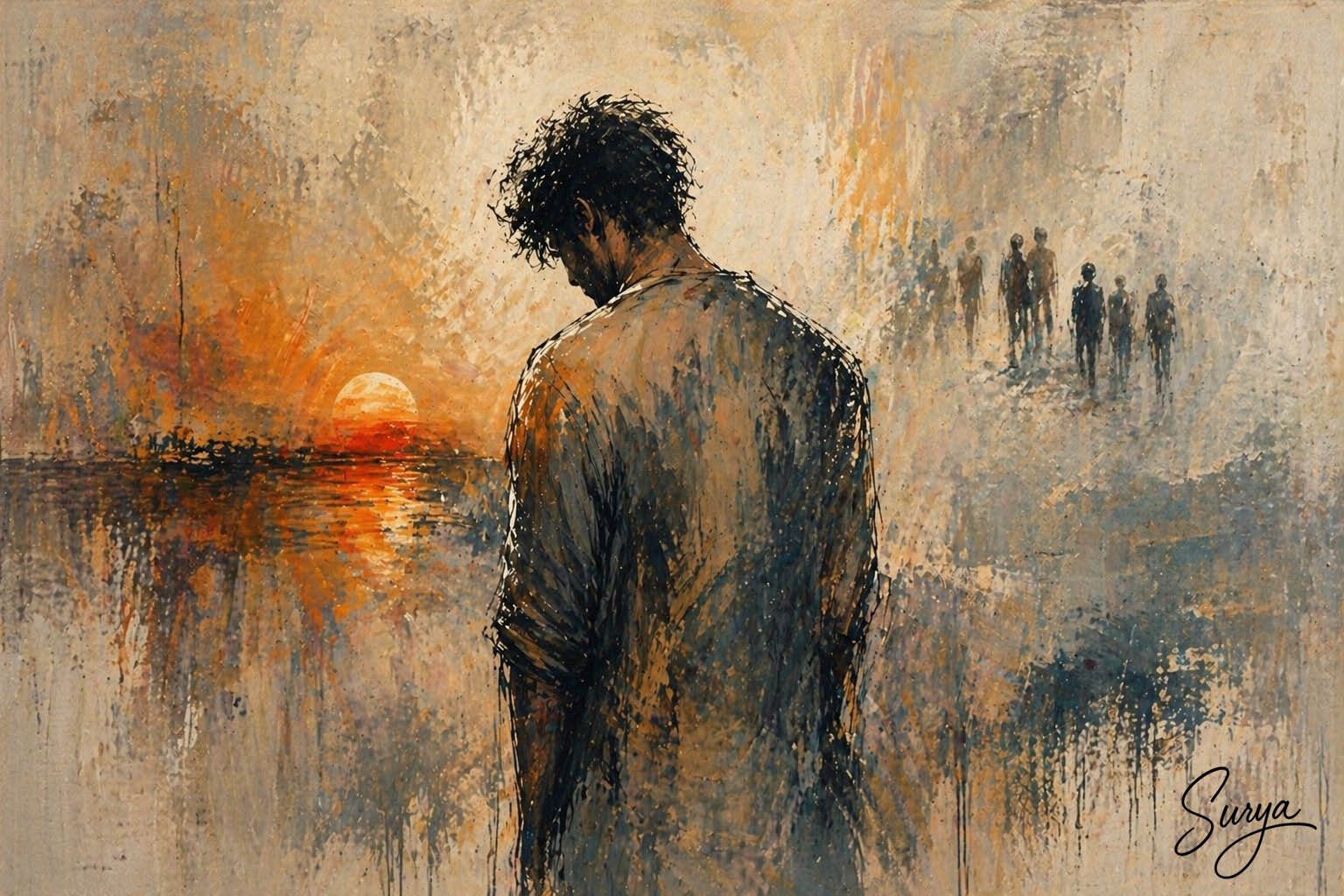 AI illustration by Surya for the Malayalam Translation poem Arum Kanatthappol Nee Aaranu by Sathish Kalathil