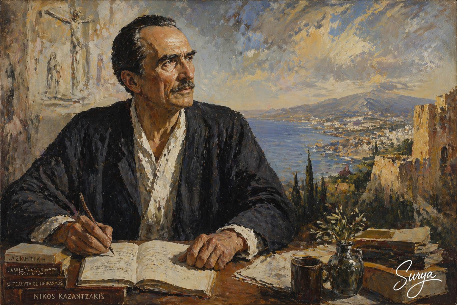 AI illustration of Nikos Kazantzakis by Surya