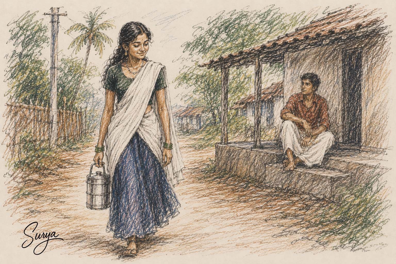 AI illustration by Surya for the Malayalam Shortstory Pollal by Raju Kanhirangad