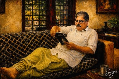 AI illustration by Surya for the Malayalam artical Surab oru naadinte ulvilikal ketta kathakaran by Vismaya K G
