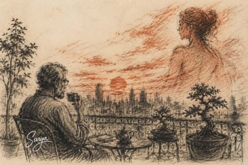 AI illustration by Surya for the Malayalam poem Vetta by P Sudhakaran