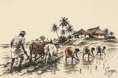 AI illustration by Surya for the Malayalam translation poem of Purathana Kadakkaar by Sathish Kalathil for the English poem The Ancient Debtors by ChatGPT