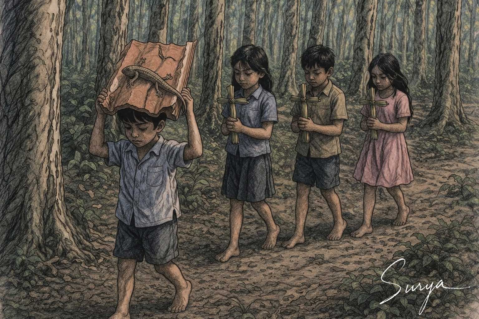 AI illustration by Surya for the Malayalam Translation by Konnamood Viju for the Tamil poem Rubber Kadu by Soumya
