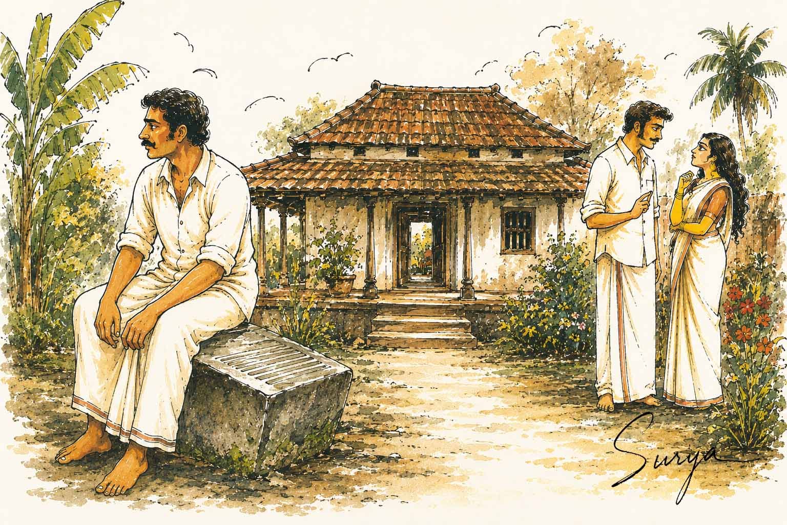 AI illustration by Surya for the Malayalam story Viralonnu Muttiyal by Surab