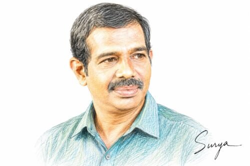 Chayam Dharmarajan AI illustration by Surya for Prathibhavam