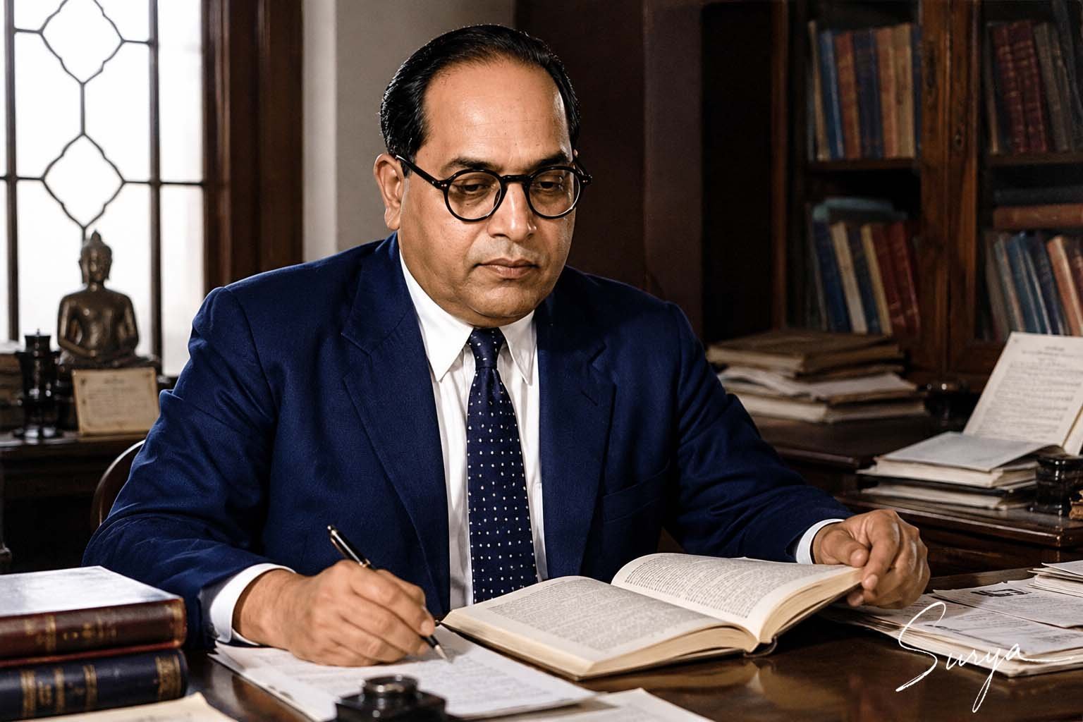 Dr. B. R. Ambedkar AI illustration by Surya for Prathibhavam