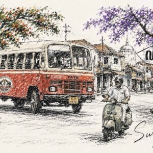 AI illustration by Surya for Descent Mukku Malayalam poem by Jayasree Pallikkal-Onam 2026