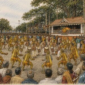 AI illustration by Surya for the Malayalam article about the history of Pulikkali-Tiger play by Sathish Kalathil