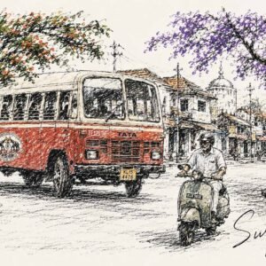 AI illustration by Surya for the Malayalam poem Descent Mukku by Jayasree Pallikkal-Onam 2026