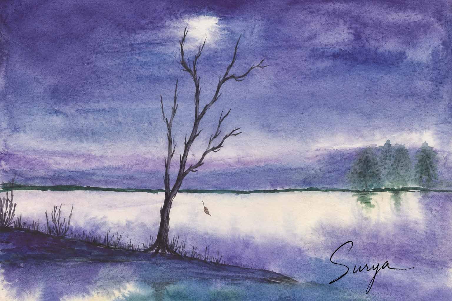 AI illustration by Surya for the Malayalam poem Nadikkarayile Vriksham by M. Gokuldas