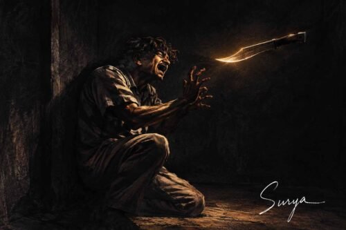 AI illustration by Surya for the Malayalam story Nizhalyuddham by Ashraf Kalathode