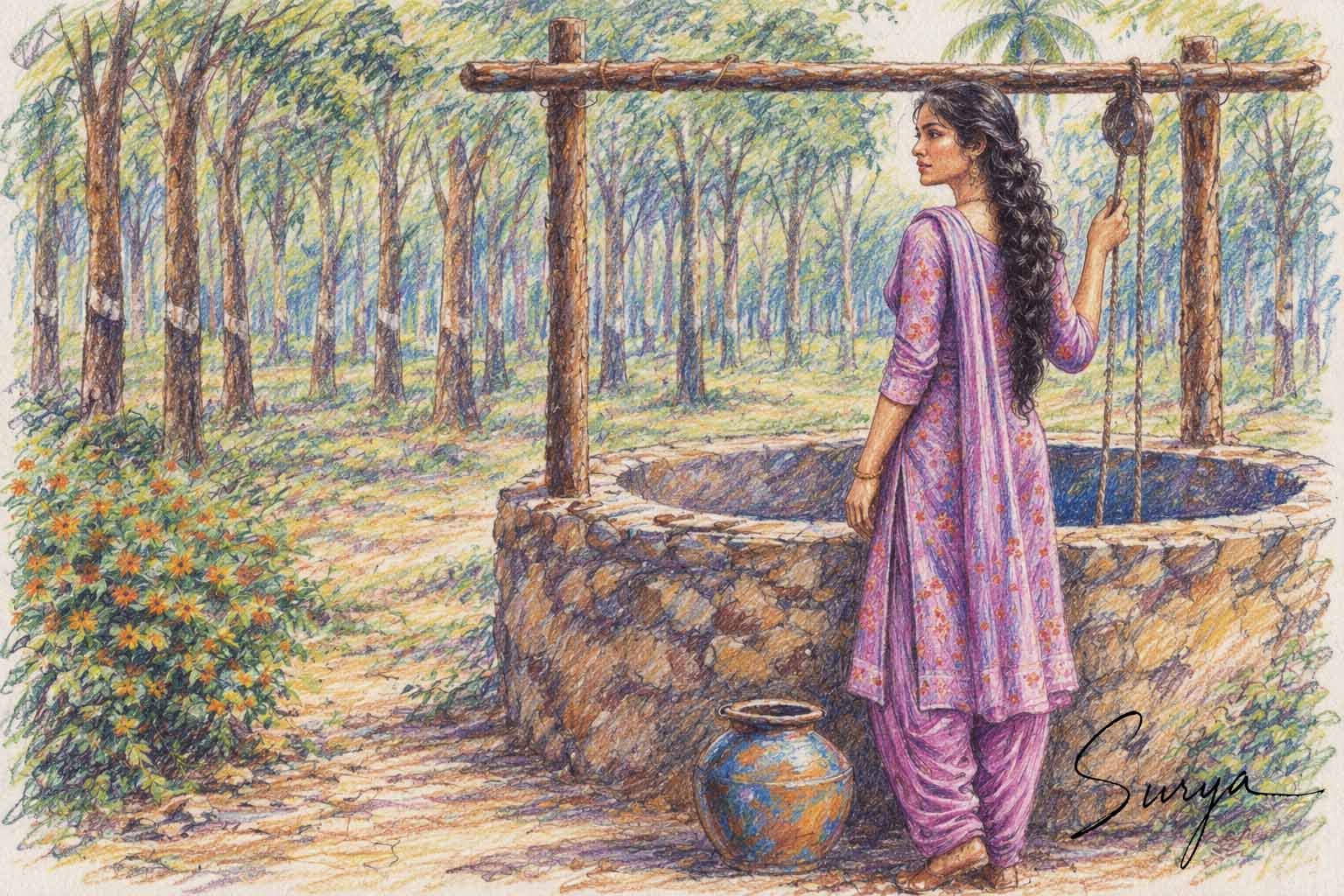 AI illustration by Surya for the Malayalam horror story The Lantern by Fazina Kunnath-Scene 1