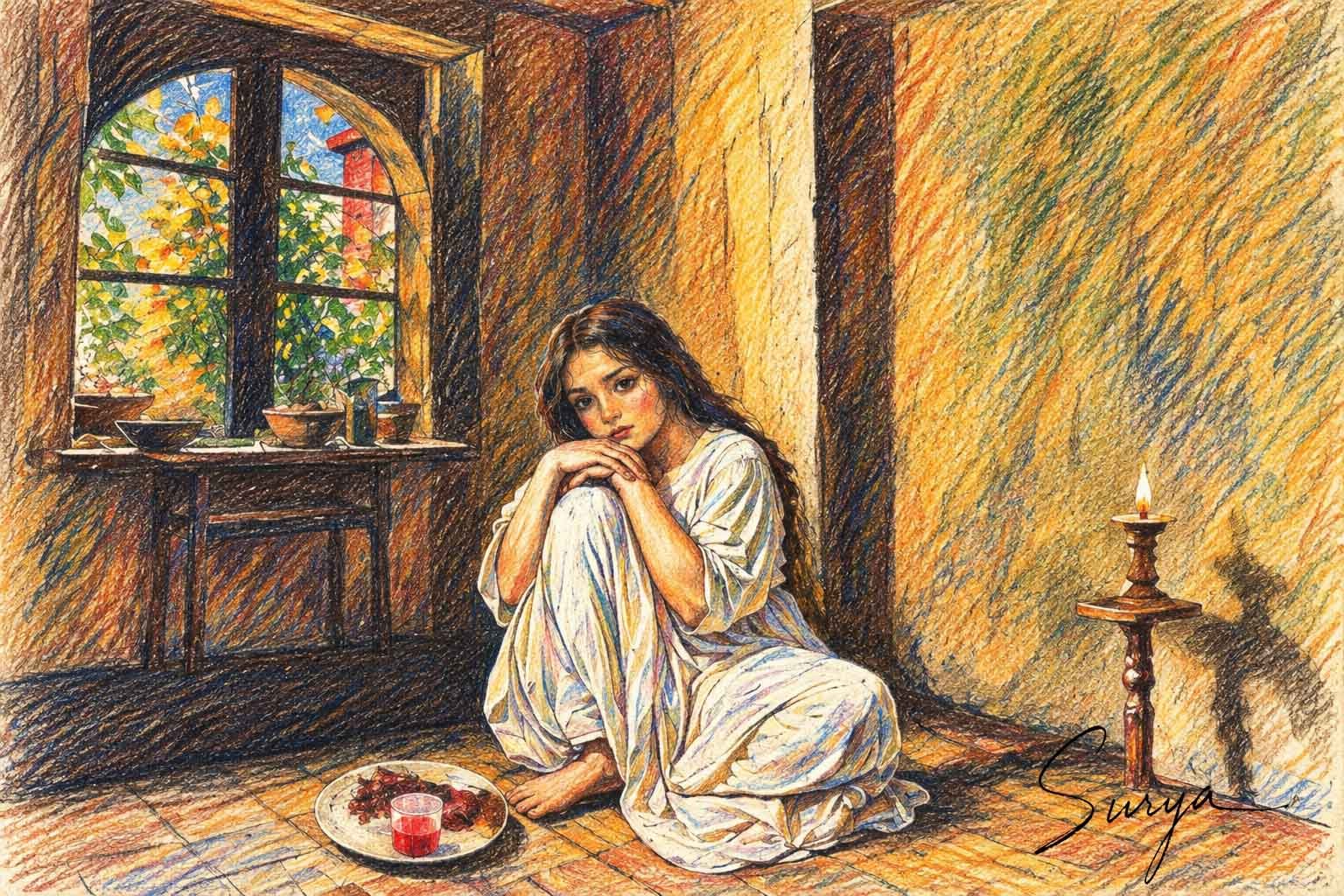 AI illustration by Surya for the Malayalam horror story The Lantern by Fazina Kunnath-Scene 6
