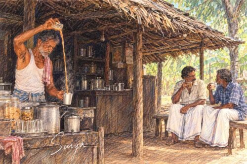 AI illustration by Surya for the Malayalam short poems by Rajan C. H.