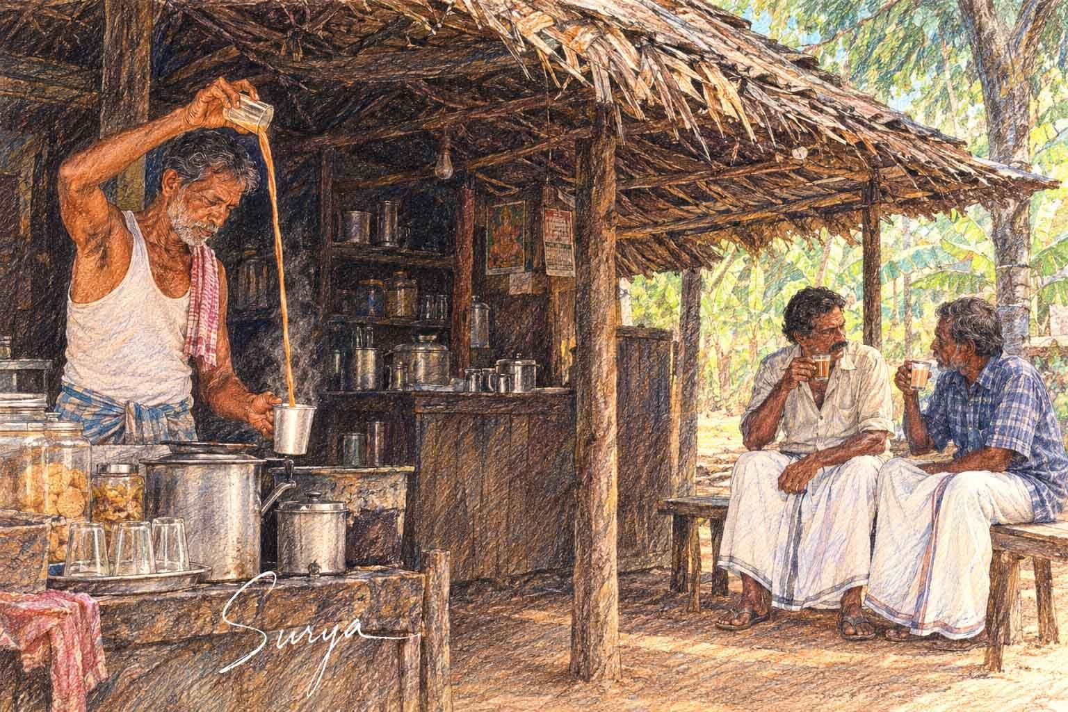 AI illustration by Surya for the Malayalam short poems by Rajan C. H.